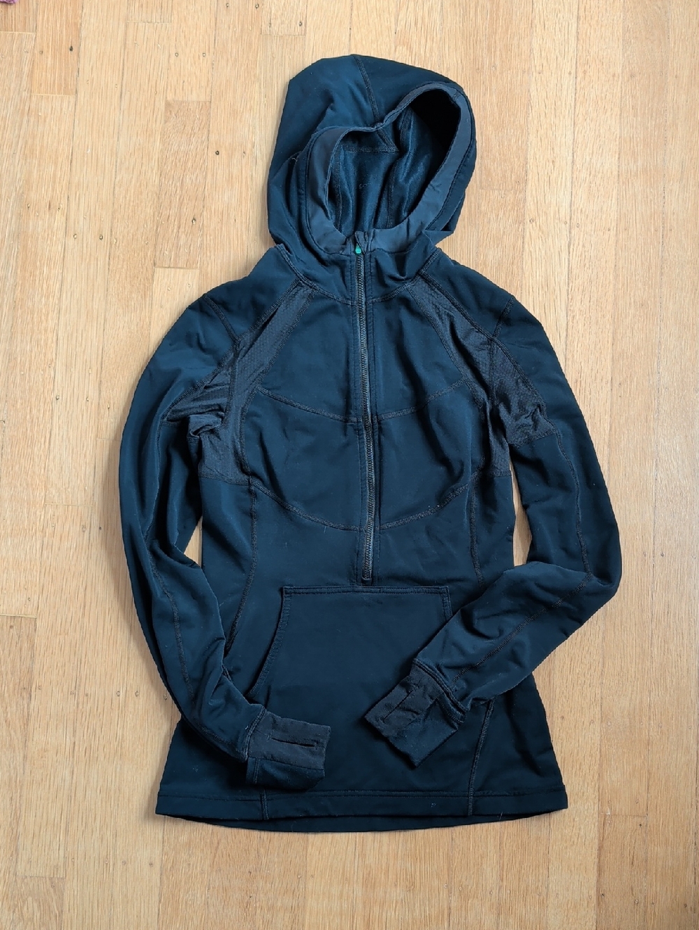 Lululemon Women's Black Half-Zip Hooded Pullover with Kangaroo Pocket